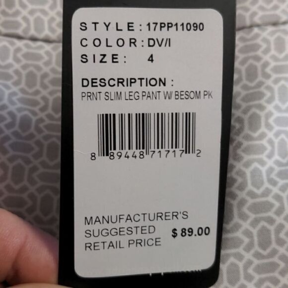 Adrianna Papell Embellished Print Slim Leg w Besom Pk Sz. 4 Pants - Picture 6 of 9